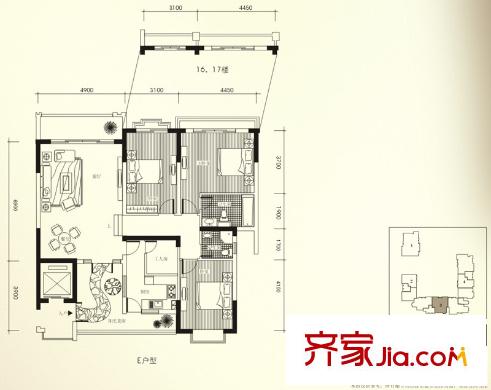 明舍御园户型图户型图7 3室2厅2卫1厨