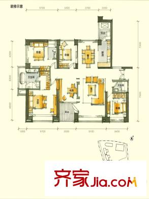 京基滨河时代广场户型图D1栋B、C户型 5室2厅3卫1厨