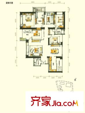 京基滨河时代广场户型图D1栋A户型 5室2厅3卫1厨
