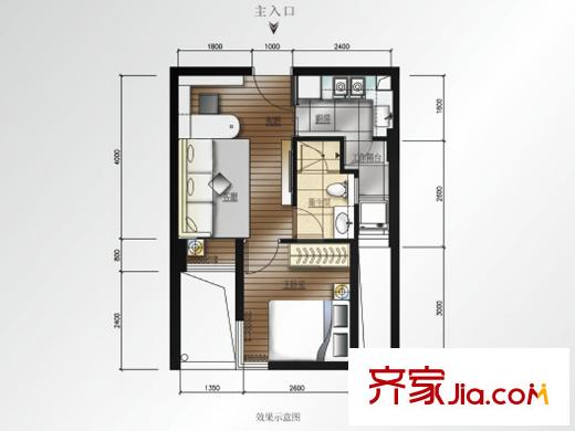 京基滨河时代广场户型图C1、C2、C3栋H/M户型 1室1厅1卫1厨