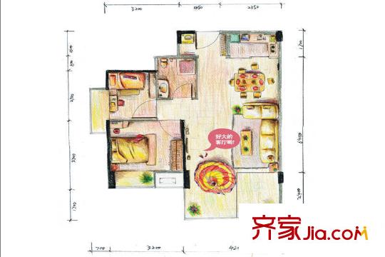 横岗花半里・薇博户型图74.2平户型 2室2厅1卫1厨