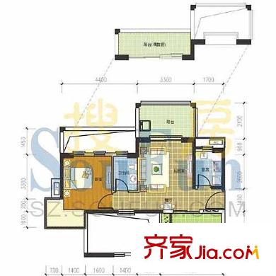 水蓝湾户型图1栋4,2栋1单元B-D户型 2室1厅1卫