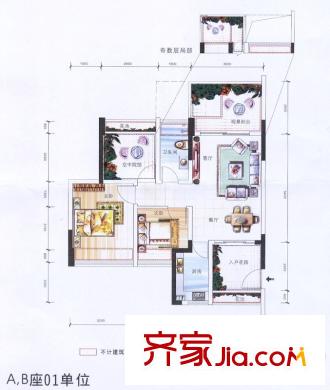 佳华纽约客户型图AB座80平户型 2室2厅1卫1厨