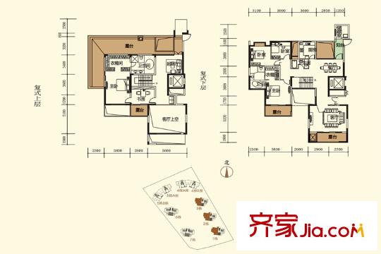振业城别墅户型图(6、7期)1栋、2栋、3栋复式A户型 5室3厅3卫1厨