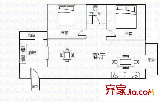 荔枝花园 2室 户型图