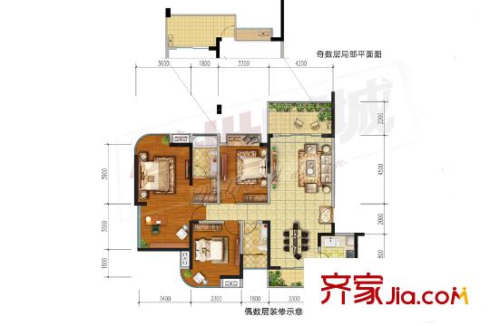 勤诚达22世纪二期8号楼01号户型图 3室2厅2卫1厨