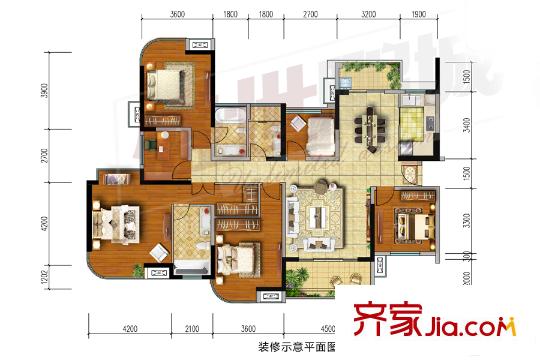 勤诚达22世纪二期7号楼01号户型图 4室2厅3卫1厨