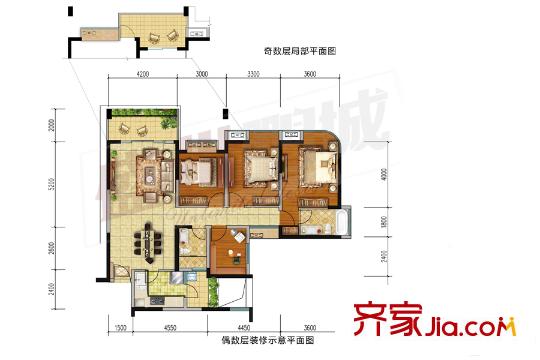 勤诚达22世纪二期8号楼02号户型图 4室2厅2卫1厨