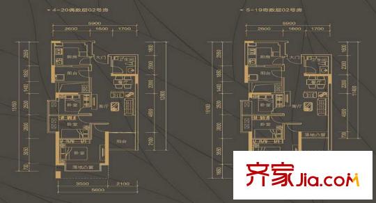 彩天怡色户型图B栋平层02号房户型图 3室2厅1卫1厨
