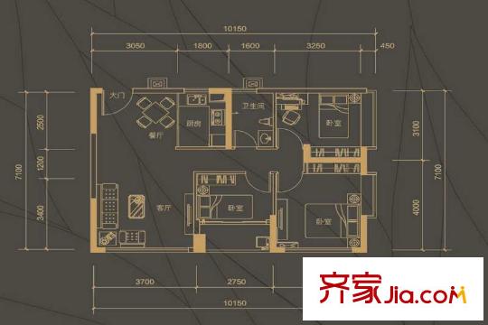 彩天怡色户型图B栋2-20层05号房户型图 3室2厅1卫1厨