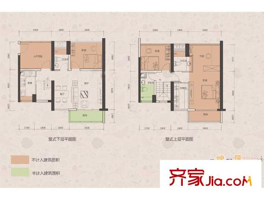 国香清林郡户型图3、4座E户型 4室2厅3卫1厨