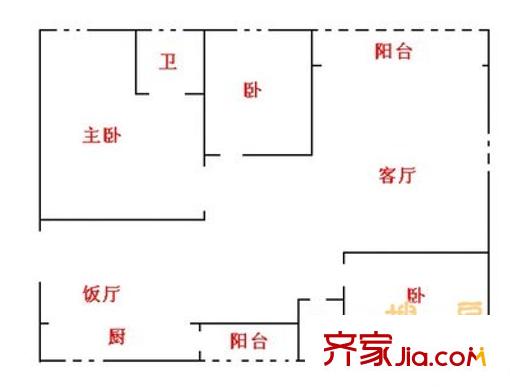 茂业城花园大厦 3室 户型图