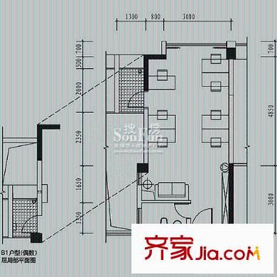 风临国际中心户型图B1商务户型 1室1厅1卫1厨