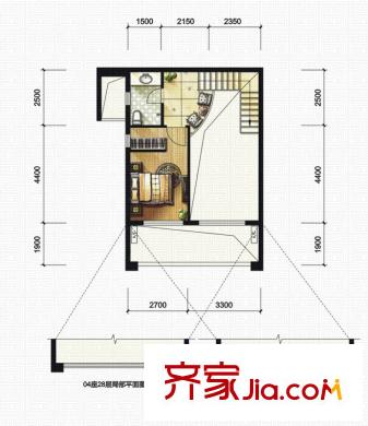 中粮鸿云户型图Df2复式二层 2室2厅2卫1厨