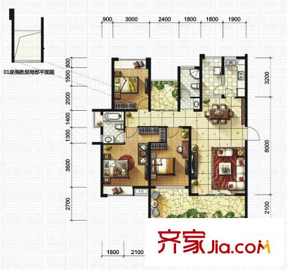 中粮鸿云户型图C户型 3室2厅2卫1厨
