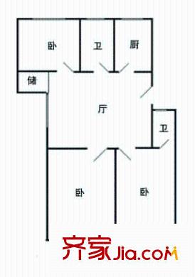 虹莘新村北区户型图3室1厅1卫1厨