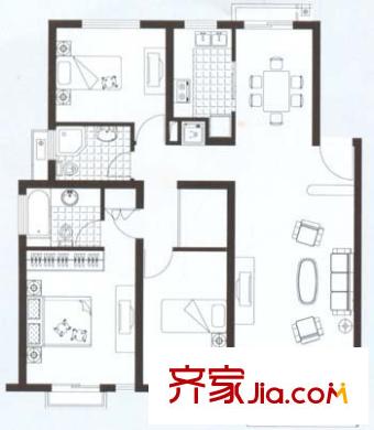 都市宜家户型图3室2厅2卫1厨