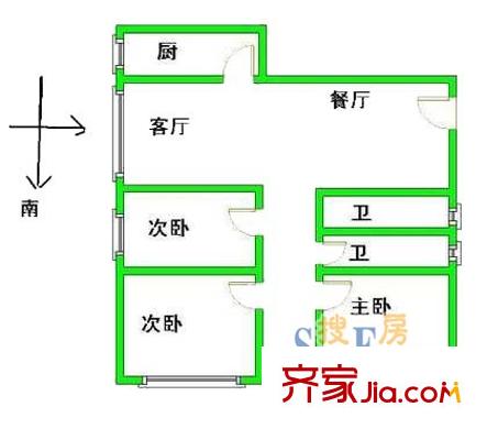 上海 九州家园3室 户型图