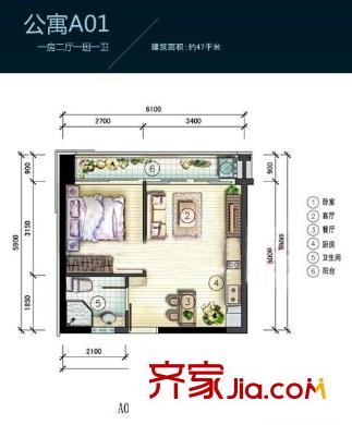 中信红树湾四期 1室 户型图