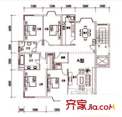愉康大厦 4室户型图