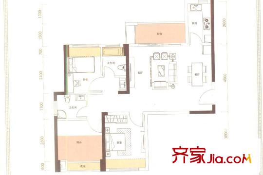 宏发君域户型图A01、B01户型 2室2厅2卫1厨