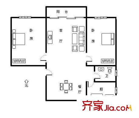 龙都花园 2室 户型图