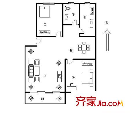 龙都花园2室 户型图