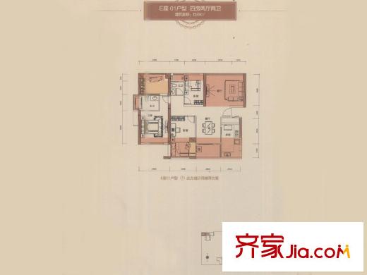全盛紫云庭户型图E座01户型 4室2厅2卫1厨