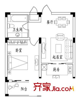 城市丽都花园 1室 户型图