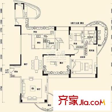 皇庭港湾户型图顶层复式三户型图下层 2室2厅2卫1厨