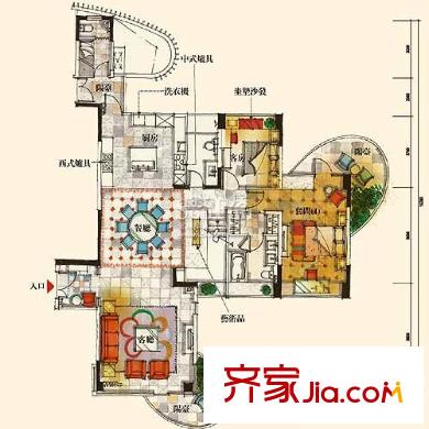 皇庭港湾户型图顶层复式二设计图下层 2室2厅1卫1厨