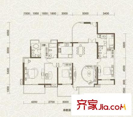 华联城市山林二期户型图三房二厅二卫一厨 3室2厅2卫1厨