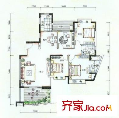 悠然天地家园户型图3房2厅2卫 3室2厅2卫1厨