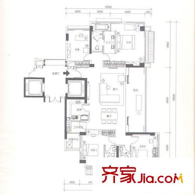 十五平方米花园户型图C户型 4-15层 4室2厅3卫1厨