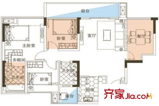 熙和园户型图C1户型 3室2厅2卫1厨