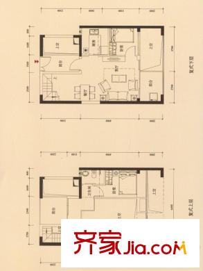 熙和园户型图B2户型复式 4室2厅3卫1厨