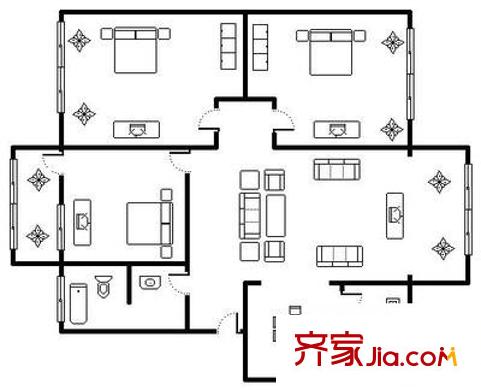 集信名城户型图户型图 3室2厅1卫1厨