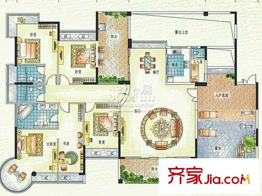 集信名城户型图12、18栋偶数层A 4室2厅3卫