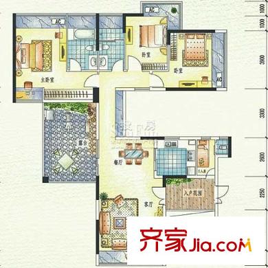 集信名城户型图15、16、17栋一、二单元偶数层B 3室2厅2卫