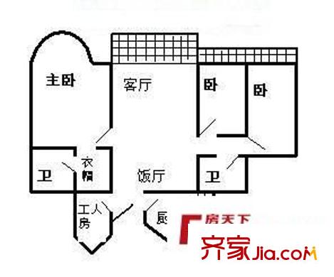 黄埔雅苑二期户型图户型图7 3室2厅2卫1厨