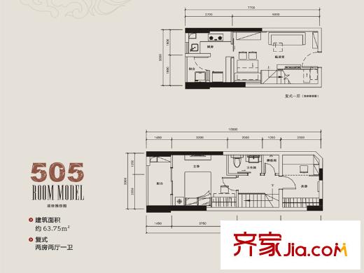 栖游记户型图5号楼505户型 2室2厅1卫
