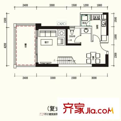 天健时尚空间户型图V墅1栋03、04、06、07、08、09、11、12单位 1室2厅2卫