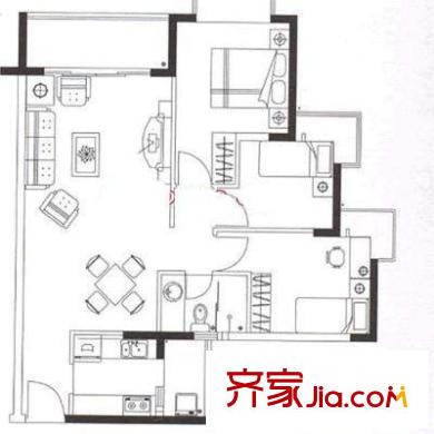 光彩新世纪家园户型图2室2厅1卫 2室2厅1卫1厨