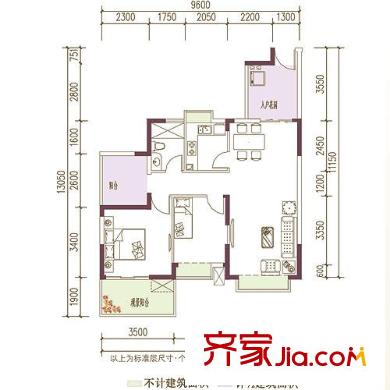 金域豪庭户型图三期户型6 偶数层 2室2厅1卫