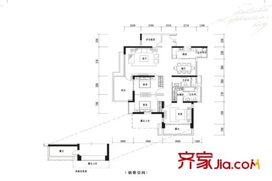 波托菲诺香山里二期户型图7栋偶数层E户型 3室2厅2卫1厨