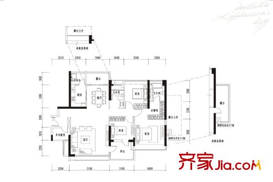 波托菲诺香山里二期户型图6、7、8偶数层A户型 3室2厅2卫1厨