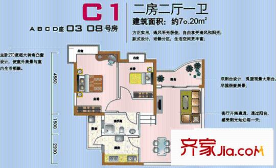 中爱花园户型图2室2厅1卫1厨