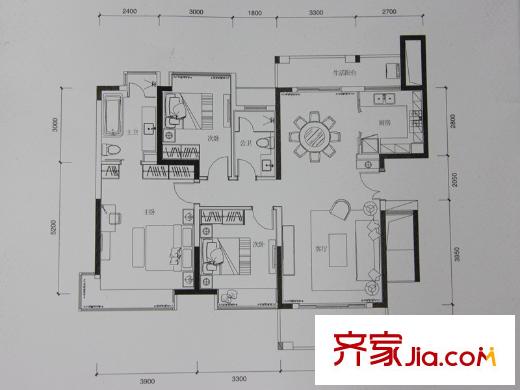 恒裕滨城户型图01户型 3室2厅2卫1厨
