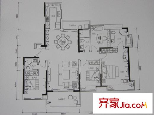 恒裕滨城户型图03户型 4室2厅3卫1厨