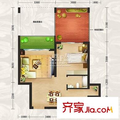 方鼎华庭户型图A户型3栋02、03房 1室1厅1卫